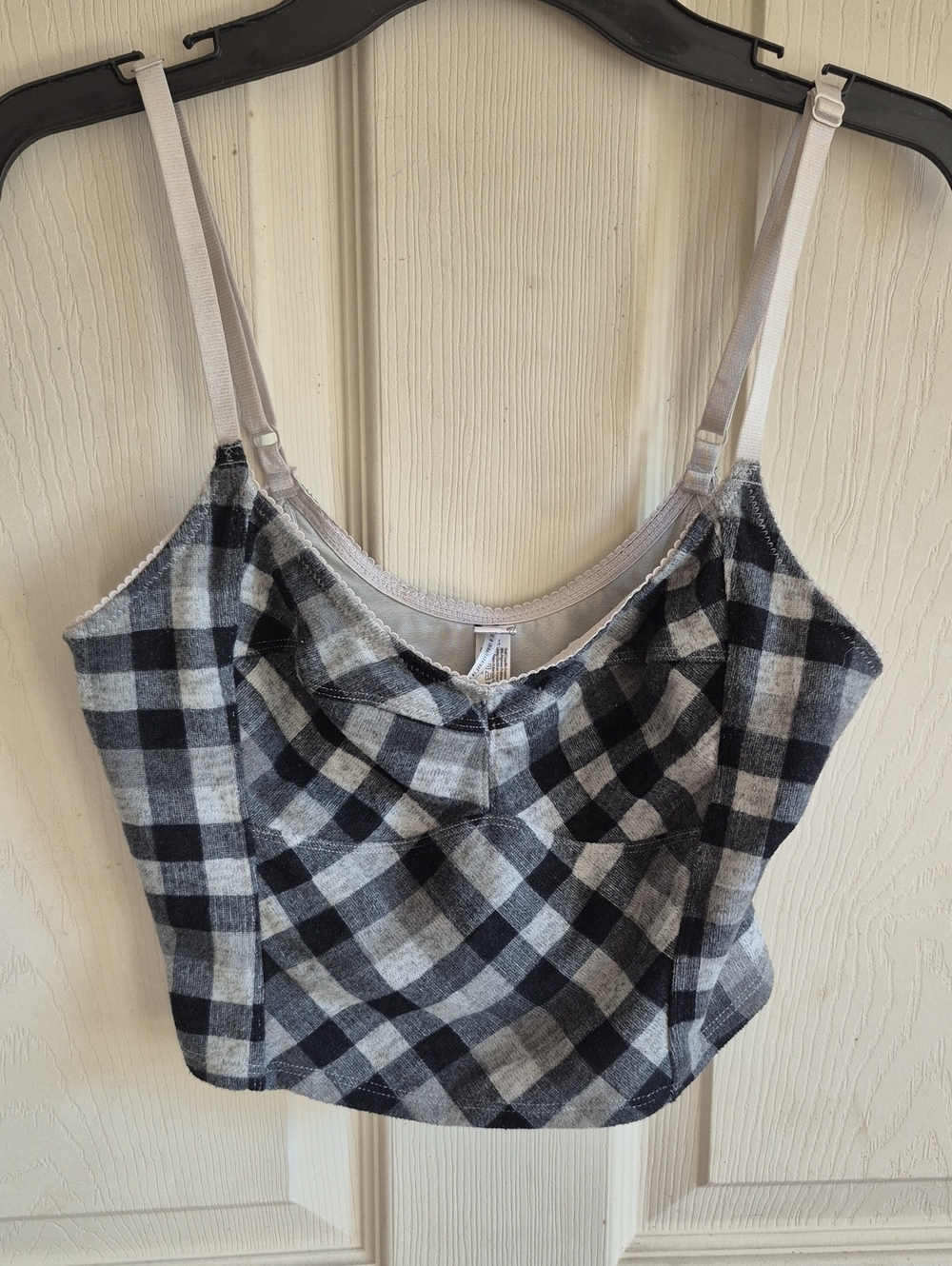 Black and Gray Plaid Cami Top with Adjustable Straps